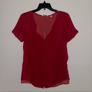 Red semi-sheer blouse